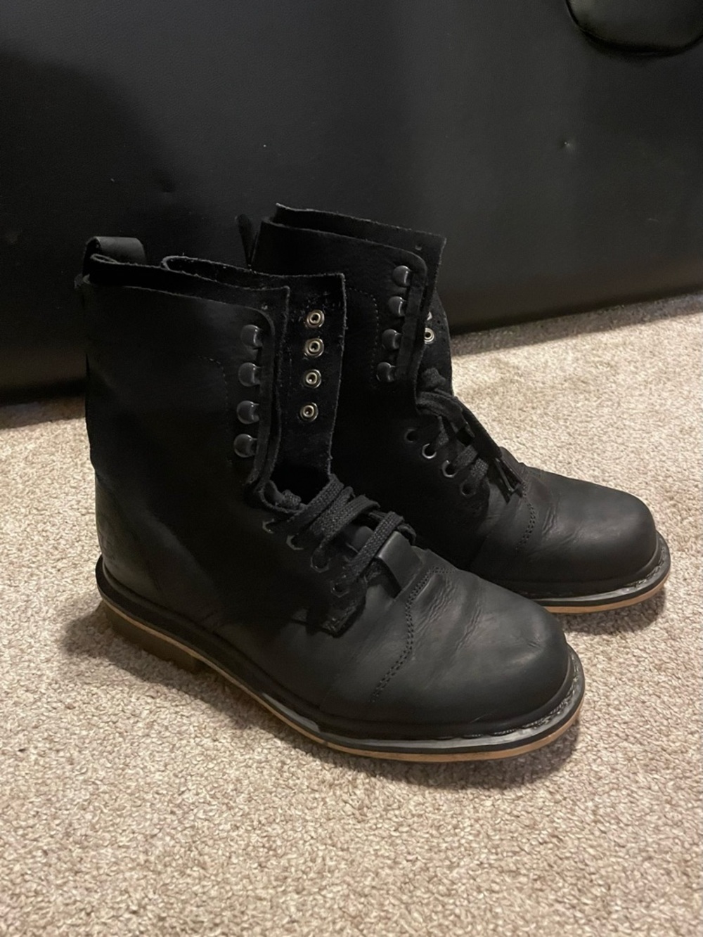 Dr. Martens Black Lace-Up Combat Boots with Tan Welt